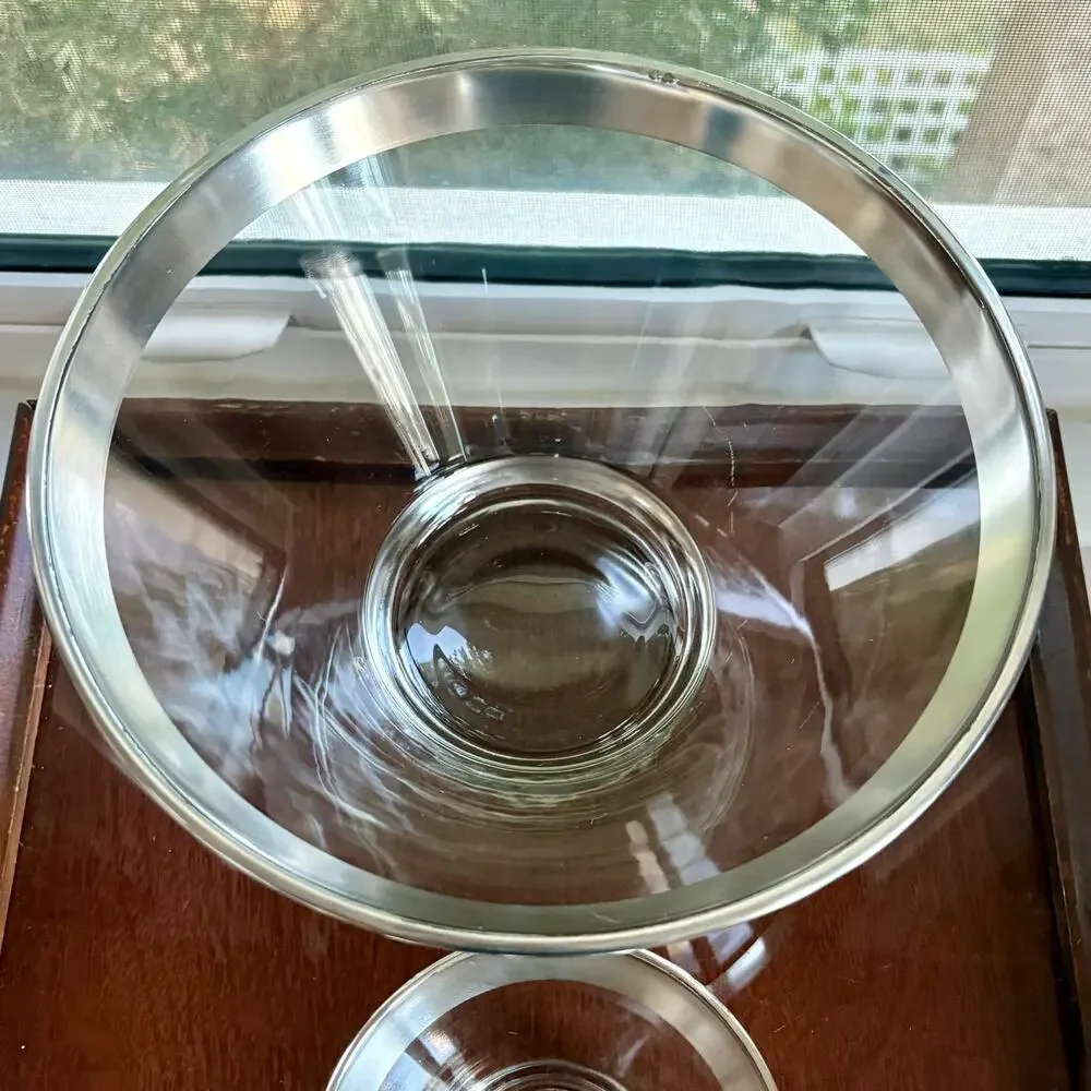 MCM Dorothy Thorpe 1960's Silver Band Glass Bowls Large & Small Chip and Dip Set
